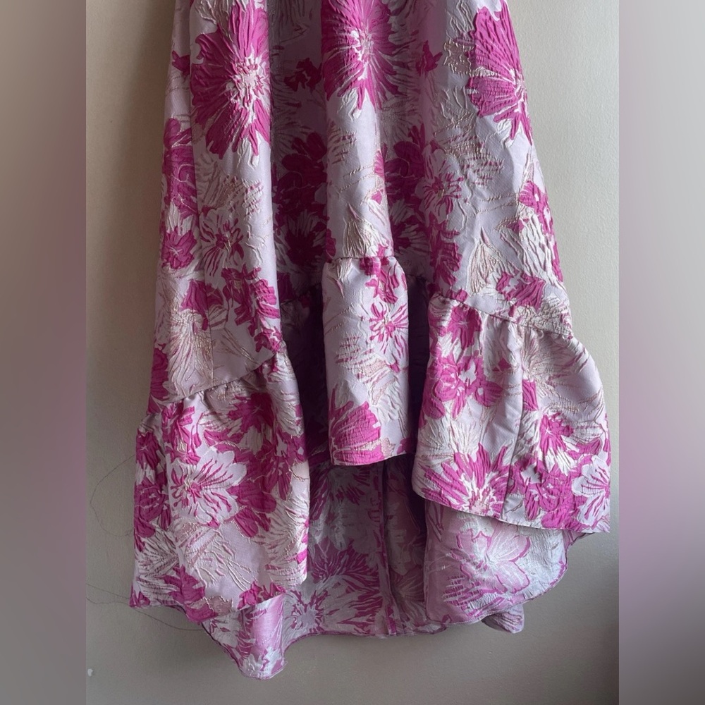 Dessy Collection CAT EYE CORSET HIBISCUS PINK FLORAL JACQUARD HIGH LOW Dress 6R - Picture 5 of 12
